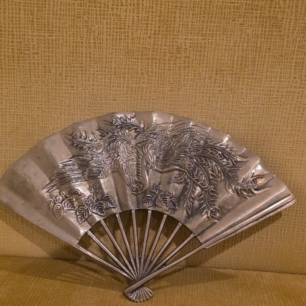 Gold Decorative Fan with Phoenix Design